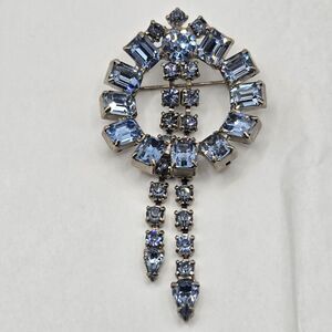 Vintage Blue Rhinestone Waterfall ChaCha Dangle Brooch 3 in.